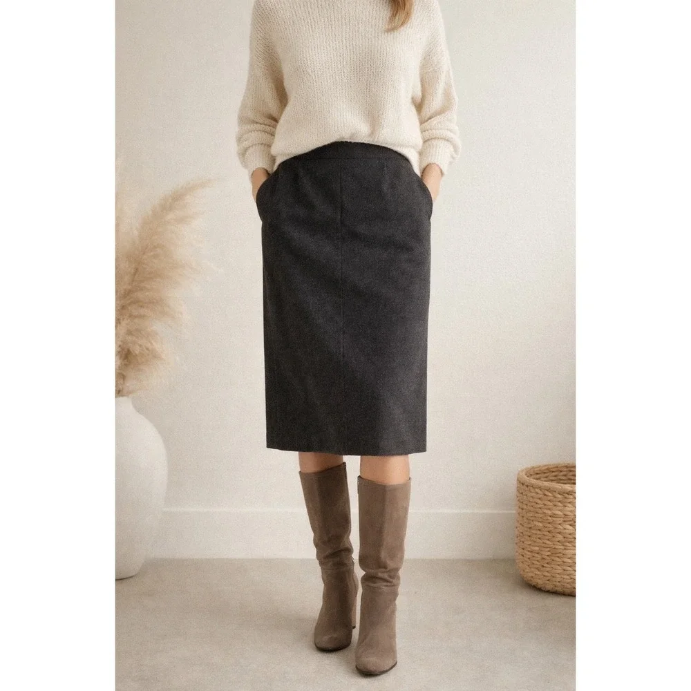 Ralph Lauren RL Charcoal Wool Tailored Pencil Skirt Women Size 8 NWT Fall 2006